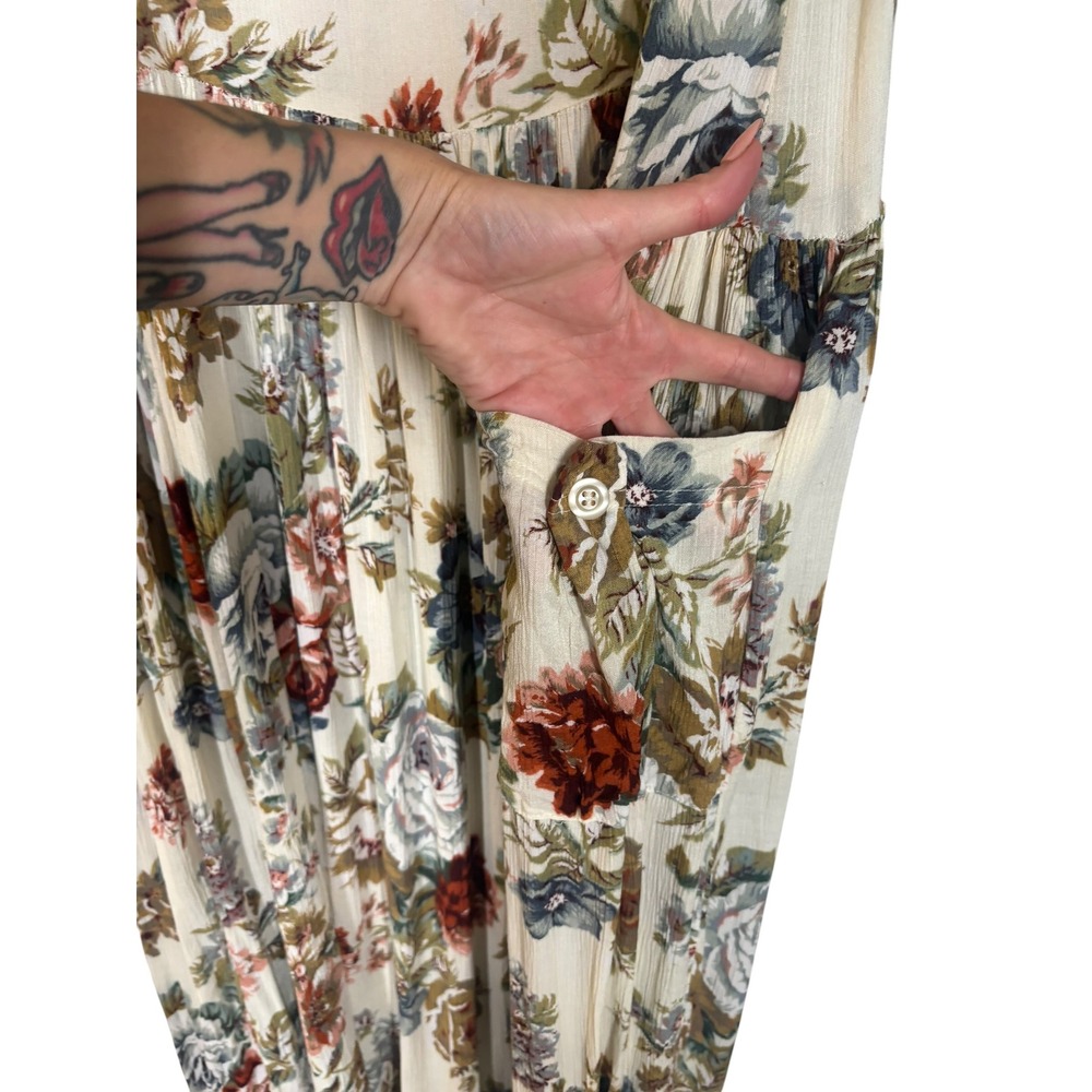 Vintage 90's Bila Antique Rose Floral Maxi Jumper Dress L Cottagecore Feminine - Picture 4 of 11